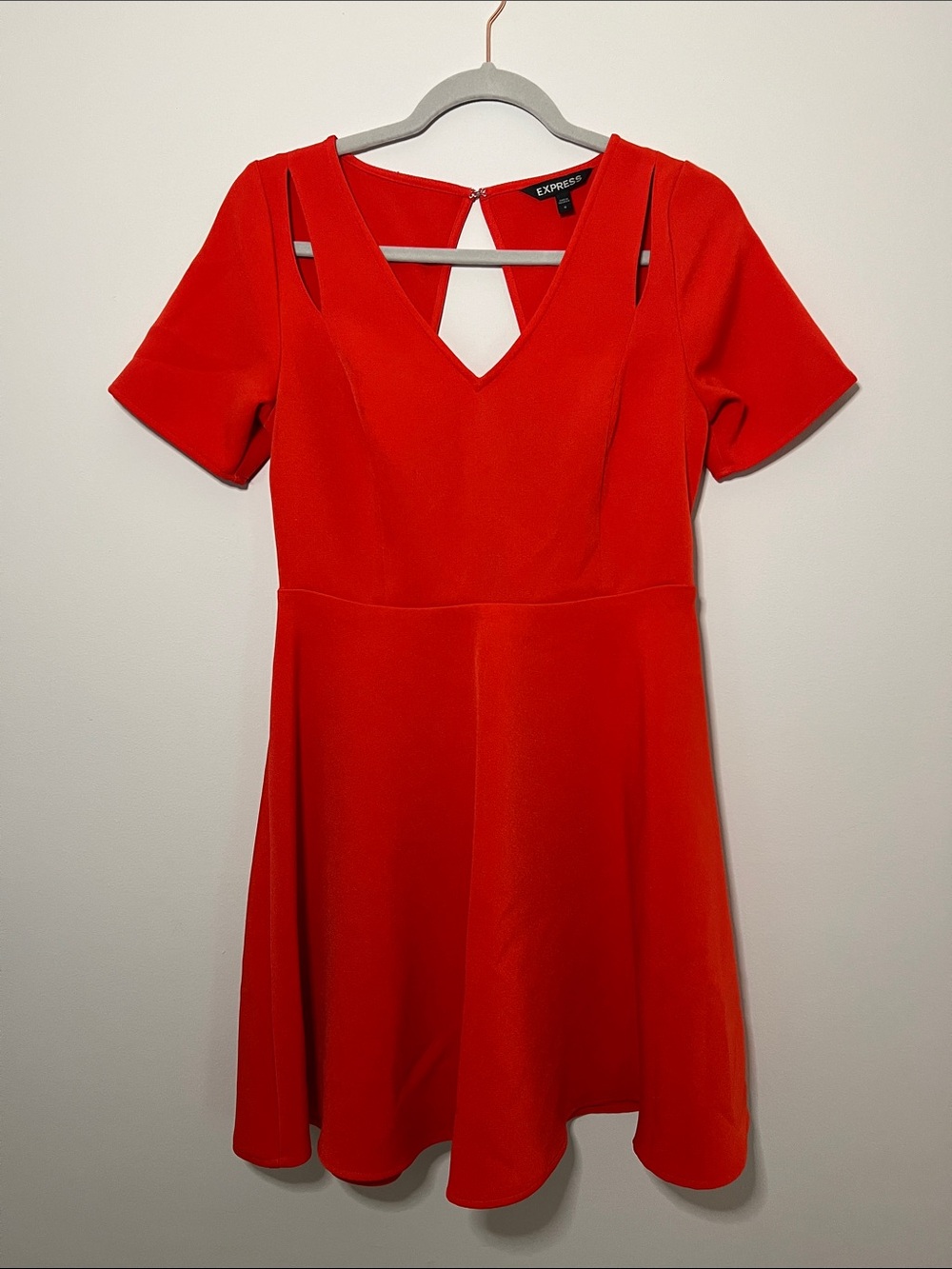 Express Red Orange Short-Sleeve Cutout V-Neck Mini Dress